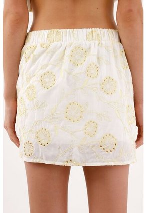 Tennis Falda Mini Con Nudo Lateral En Algodón Blanco Y Amarillo Para Mujer