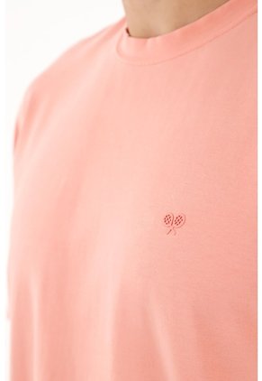 Camiseta Naranja Con Raqueta Estampada Para Hombre