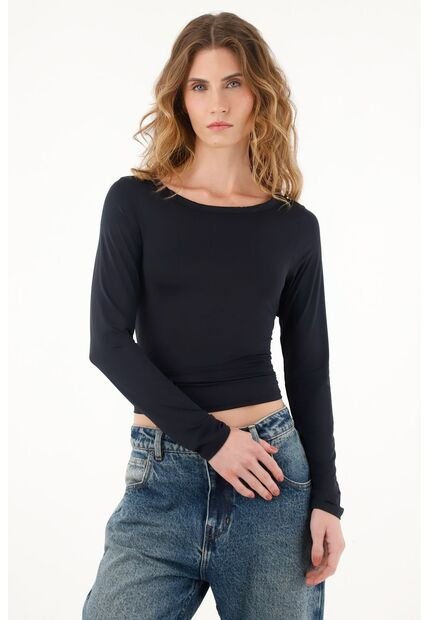 Tennis Camiseta Negra Manga Larga Para Mujer