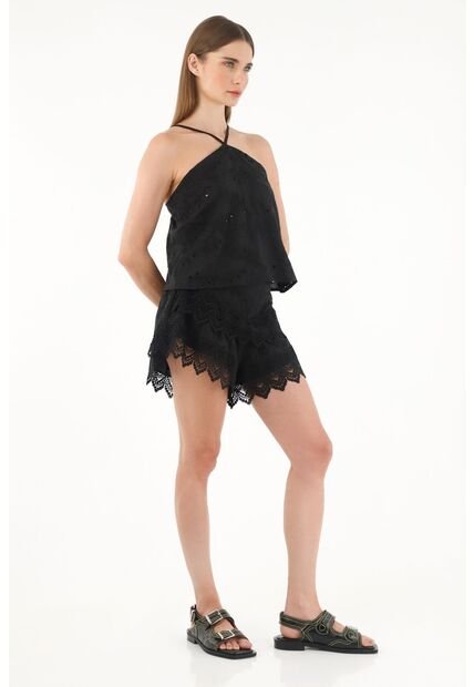 Tennis Bermuda Negra De Ojalillo Con Boleros Para Mujer