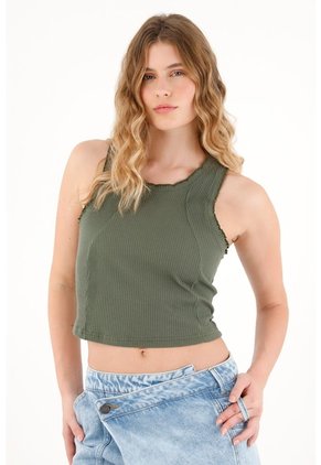 Tennis Camiseta Manga Sisa En Rib Verde Para Mujer