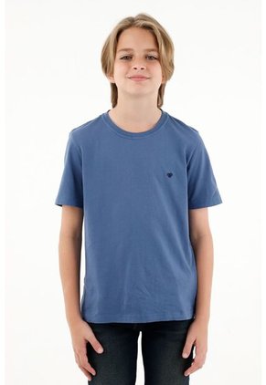 Camiseta Azul Cuello Redondo Para Niño