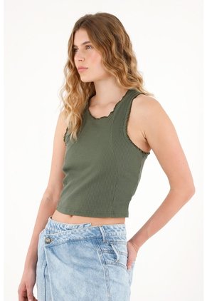 Tennis Camiseta Manga Sisa En Rib Verde Para Mujer