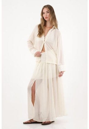 Tennis Camisa Manga Larga Con Transparencia Crudo Para Mujer