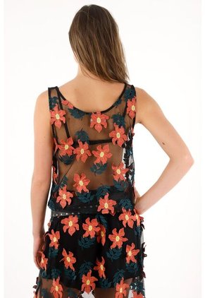 Tennis Camisa Manga Sisa Con Apliques De Flores 3D Para Mujer