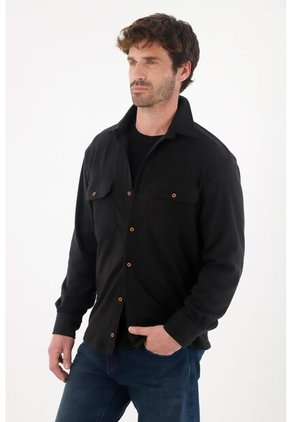 Tennis Camisa De Cuello Clásico Negra Para Hombre