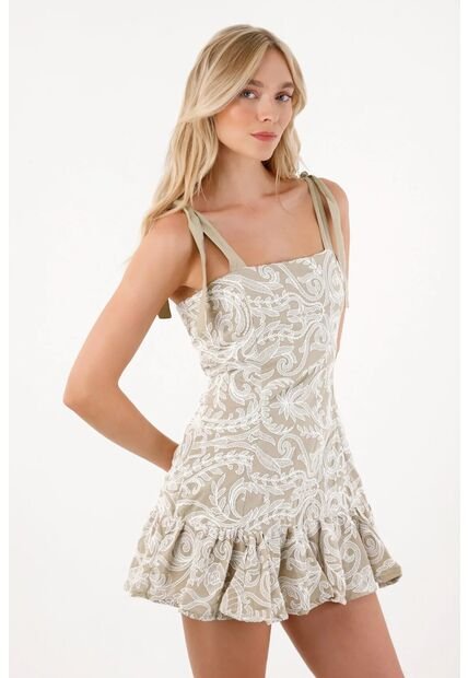 Tennis Vestido Corto En Tela Bordada Verde Para Mujer