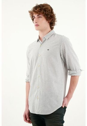 Camisa Cuello Francés Gris Para Hombre