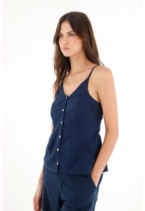 Tennis Camisa De Tiras Con Detalle Bordado Azul Para Mujer