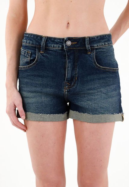Bermuda Azul Con Arrugas 3D Para Mujer