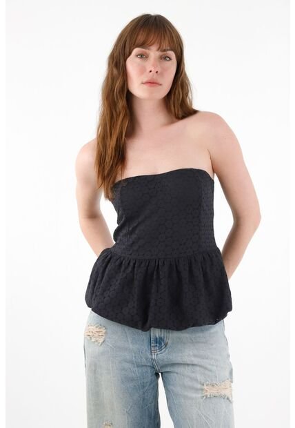 Tennis Camisa Strapless En Encaje Negra Para Mujer