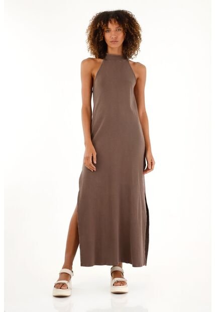 Tennis Vestido Café Largo En Rib Para Mujer