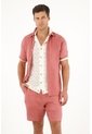 Camisa Manga Corta En 100% Lino Naranja Para Hombre de Tennis