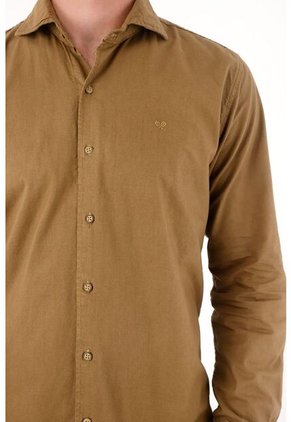 Camisa Manga Larga Café Para Hombre