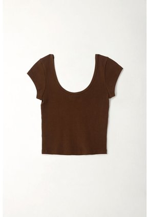 Tennis Camiseta En Rib Ajustada Café Para Mujer