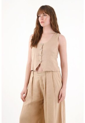 Tennis Chaleco En 100% Lino Crudo Para Mujer