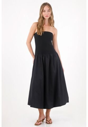 Tennis Vestido Largo Strapless Silueta Globo Negro Para Mujer Tennis