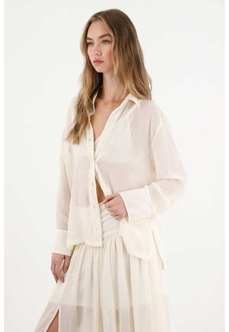 Tennis Camisa Manga Larga Con Transparencia Crudo Para Mujer Tennis