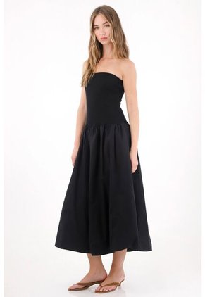 Tennis Vestido Largo Strapless Silueta Globo Negro Para Mujer