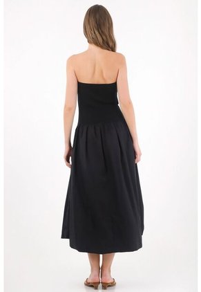 Tennis Vestido Largo Strapless Silueta Globo Negro Para Mujer