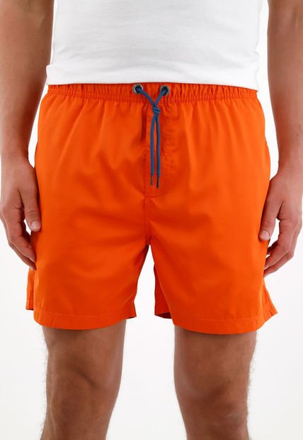 Pantaloneta De Baño Con Pretina Elástica Naranja Para Hombre