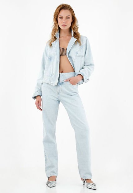 Jean Con Pretina Dobladillada Azul Para Mujer