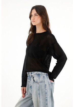 Tennis Buzo En Tejido Abiero Con Diseño De Flores Negro Para Mujer