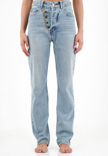 Jean Con Botones Expuestos Azul Para Mujer