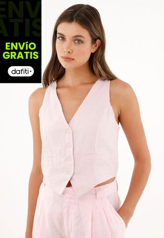 Chaleco Con Bolsillos De Ribete Decorativos Para Mujer Tennis