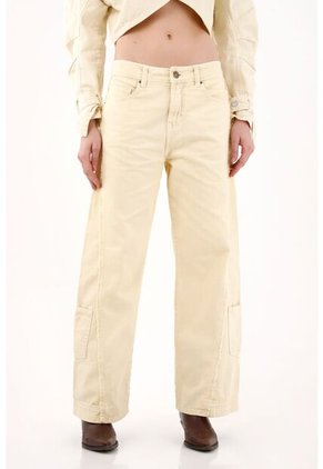 Tennis Jean Wide Leg Con Cortes Desflecados Amarillo Para Mujer