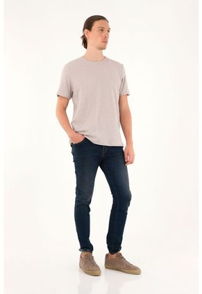 Camiseta Manga Corta De Tela Con Textura Café Para Hombre