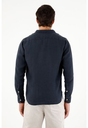 Tennis Camisa Manga Larga Azul 100% Lino Para Hombre