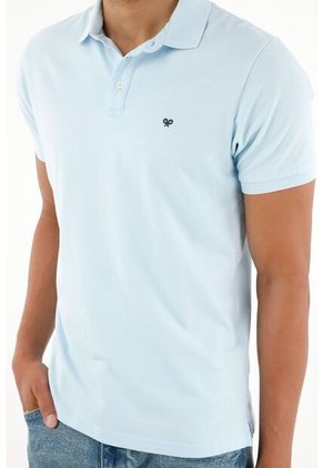Tennis Polo Azul Con Raqueta Bordada Para Hombre