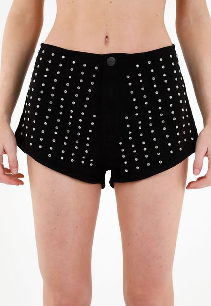 Short Negro Con Apliques Para Mujer
