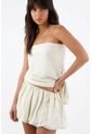 Tennis Falda Corta Para Mujer En Tejido Ligero Color Crema Silueta Globo Con Cintura Fruncida de Tennis