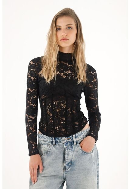 Tennis Camiseta Manga Larga En Encaje Para Mujer