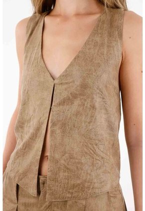 Tennis Chaleco Sporty Con Escote En V Café Para Mujer