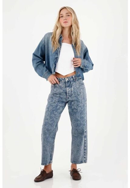 Tennis Jean Recto Con Diseño Paisley Azul Para Mujer