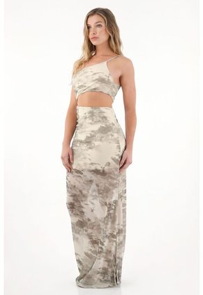 Tennis Vestido Largo En Malla Estampada Con Brillos Para Mujer