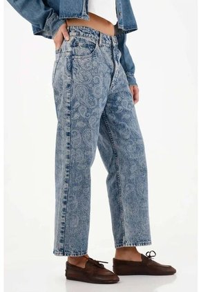 Tennis Jean Recto Con Diseño Paisley Azul Para Mujer