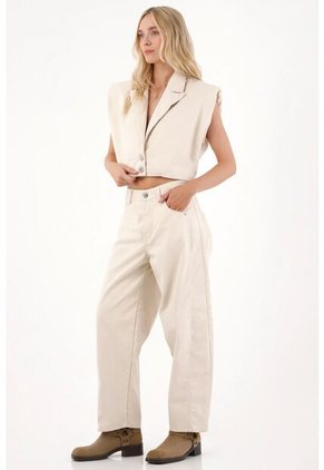 Tennis Chaleco Boxy Fit Con Hombreras Crudo Para Mujer