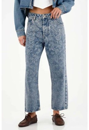 Tennis Jean Recto Con Diseño Paisley Azul Para Mujer