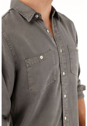 Tennis Camisa Clásica Gris Con Bolsillos Delanteros Para Hombre