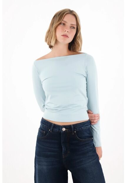 Tennis Camiseta Cuello Bandeja Ajustada Azul Para Mujer