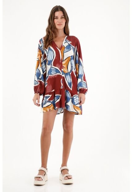 Vestido Manga Larga Estampado Para Mujer