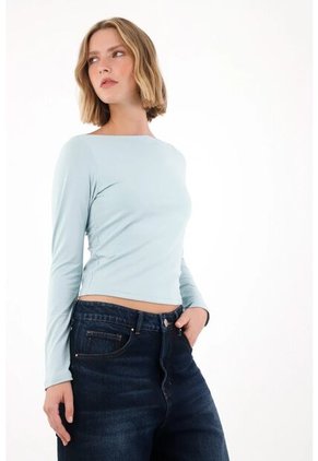 Tennis Camiseta Cuello Bandeja Ajustada Azul Para Mujer