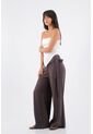 Tennis Pantalón Para Mujer De Tejido Fluido Marrón Palazzo Con Cintura Cruzada de Tennis