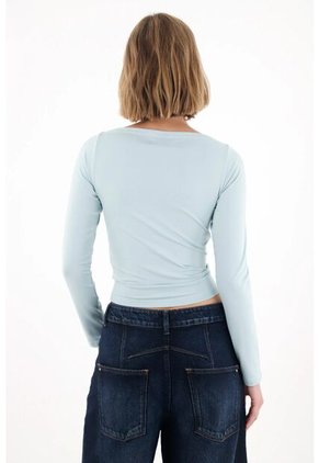 Tennis Camiseta Cuello Bandeja Ajustada Azul Para Mujer