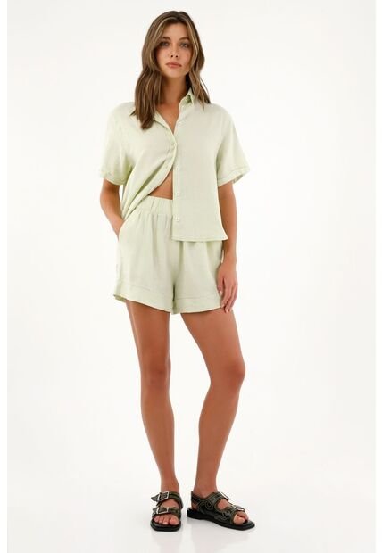 Tennis Bermuda Tiro Alto En Lino Para Mujer