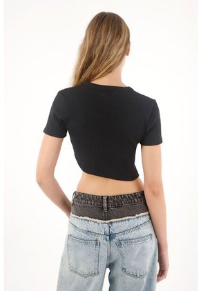 Tennis Camiseta Manga Corta En Rib Negra Para Mujer